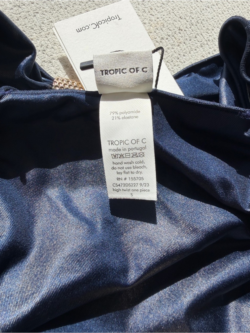 TROPIC OF C Navy Blue Satin Bow Bikini One Piece Swimsuit - Picture 4 of 4